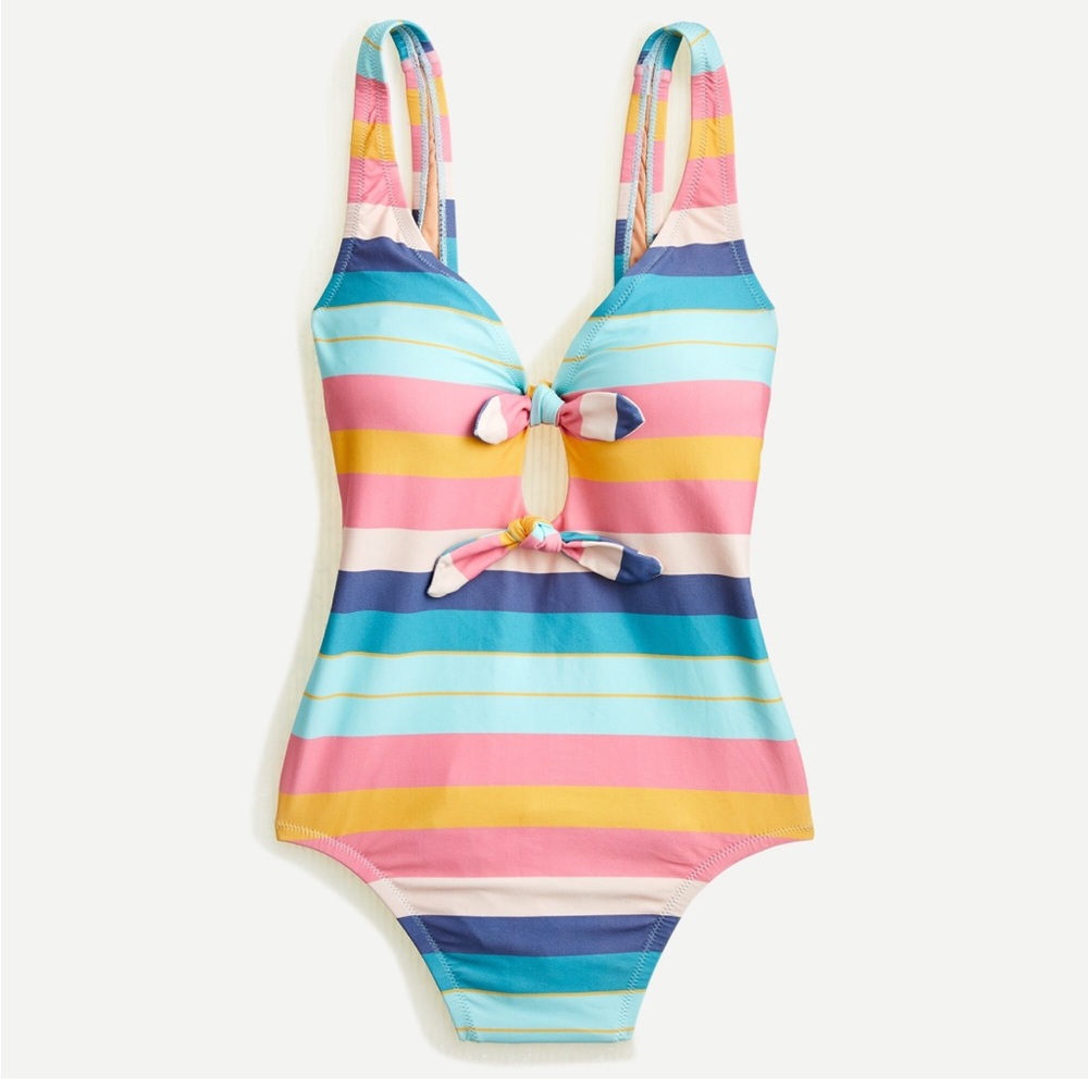 J.Crew bow front one piece sunset stripe EUC